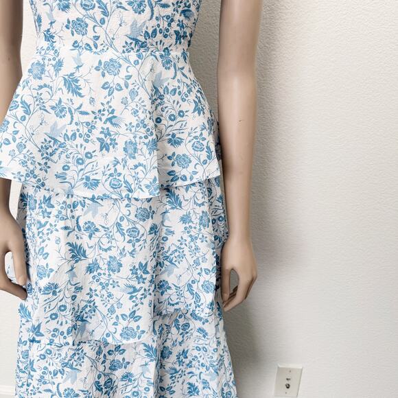 [Hello Molly] Full of Fun Blue Floral Print Tiered Ruffle Maxi Dress NWT Size 10 - Picture 6 of 12